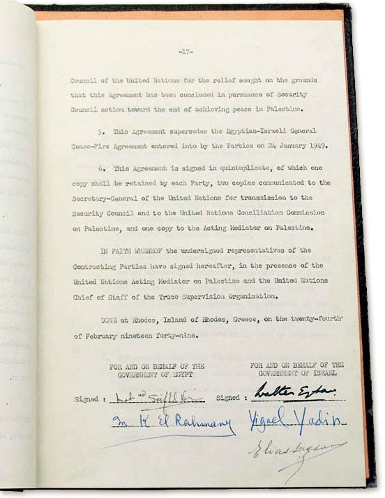 The Armistice Agreement between Egypt and Israel - Original Signature